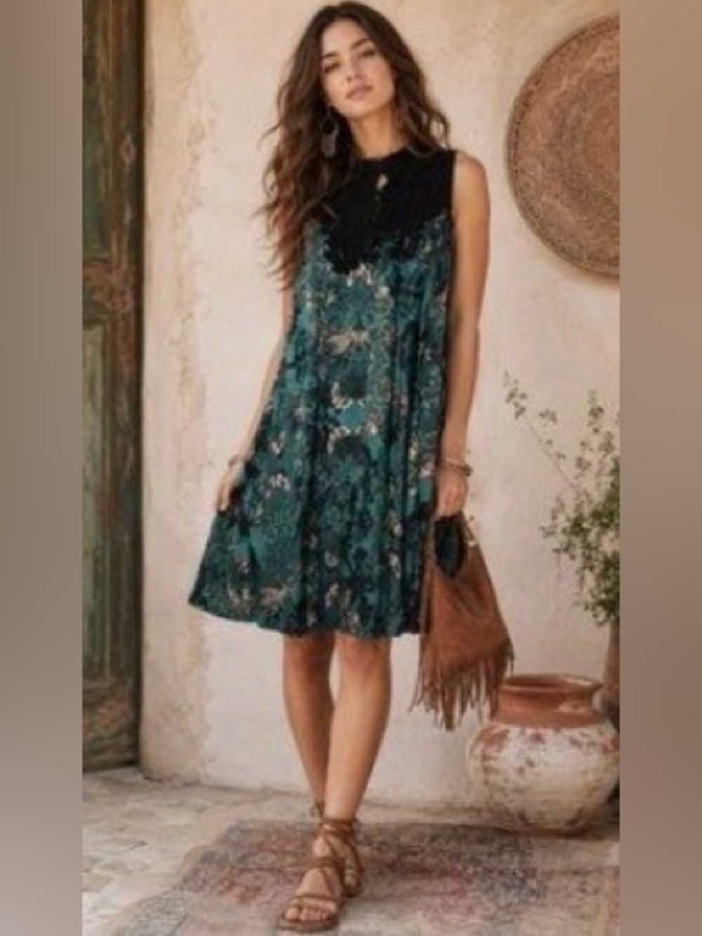 Anthropologies Maeve Womens XS A-Line Dress Teal Floral Lace Sleeveless Boho